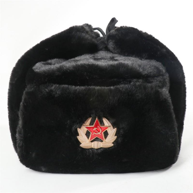 Winter Warm Fleece-Lined Soviet-Style Hat With Embroidered Badge Windproof Ear Protection Cap Men Women Outdoor Cold Weather
