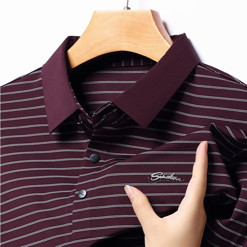 

Осенняя новая мужская футболка с длинным рукавом, мужская свободная рубашка в полоску с лацканами среднего возраста, бесшовная рубашка для папы, мужская одежда L
