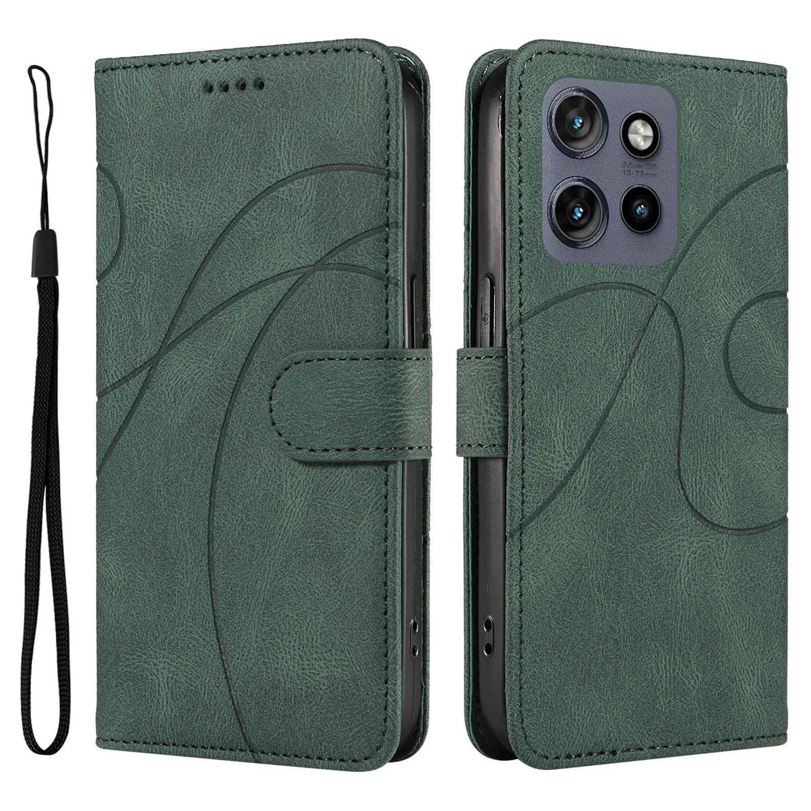 

For Motorola Edge 50 Neo 5G/Moto S50 5G/Thinkphone 25 5G Case Stand Wallet Leather Phone Cover Curved Line Wrist Strap Green