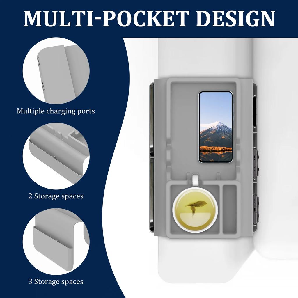 Sofa Cup Holder Silicone Sofa Armrest Tray with Side Pocket Dual Slot Beverage Snack Storage Phone Remote Control Organizer