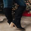 Women's Suede Thick Heel Chelsea Boots - Autumn/Winter, Long, Large Size, Pointed Toe, Side Zipper, Solid Color