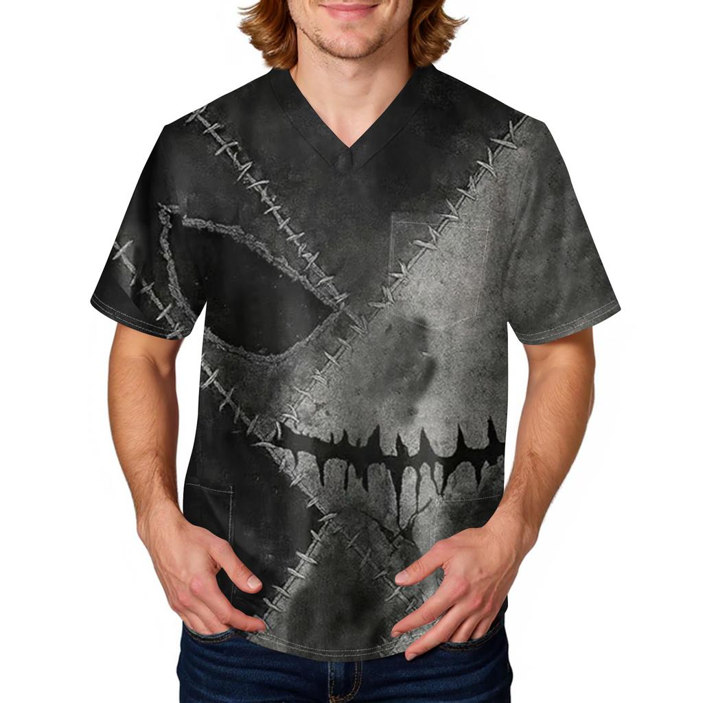 Pánská pracovní halenka s krátkým rukávem a výstřihem do V na hrudi