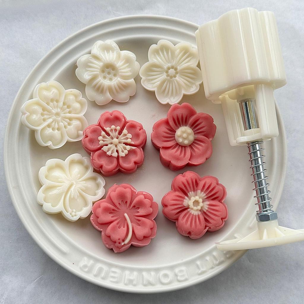 30/50/75g 3D Hibiscus Cherry Blossom Mung Bean Ice Skin Mooncake Mold