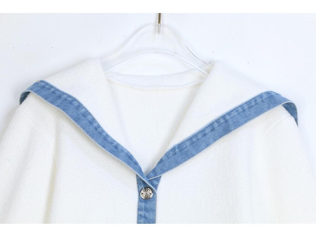 2025 French Preppy Patchwork Denim & Knit Cardigan Short Set