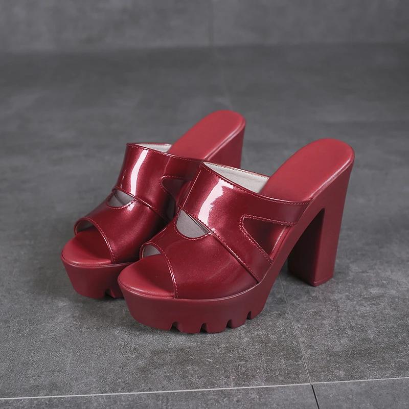 Mode Sommer Damen Blockabsatzschuhe Einfarbig Klobiger Hoher Absatz Lässige Offene Zehenpartie Plateau-Sandalen Sandalia Feminina Damenabsatz 10cm