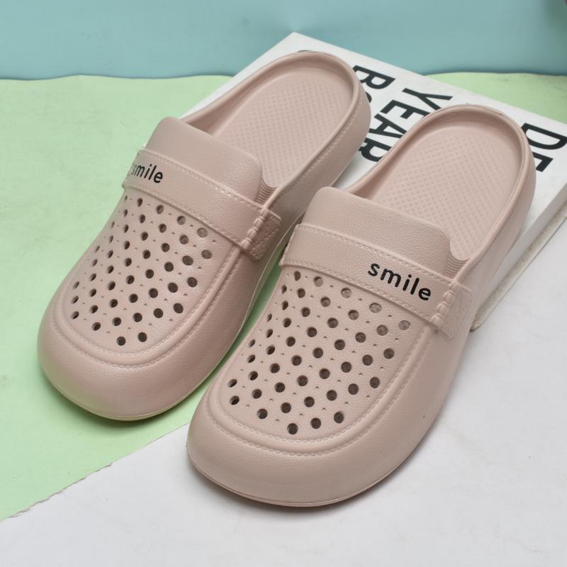 Damen Sommer Loch-Zehen Strand Pantoffeln: Leicht, Hohlkonstruktion, Flacher Boden.