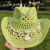 Cowboy Straw Hat for Women Fashion Seashell Straw Cowboy Hat Beach Summer Cowboy Sunshade Jazz Hat Sombrero Vaquero Hombre