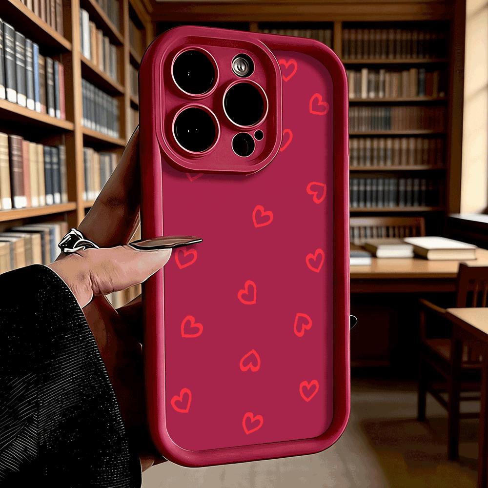 Red Heart Doodle Pattern Phone Case for iPhone 17 16 15 14 13 12 11 Pro Max Plus Anti Scratch, Gel Flexible Protective