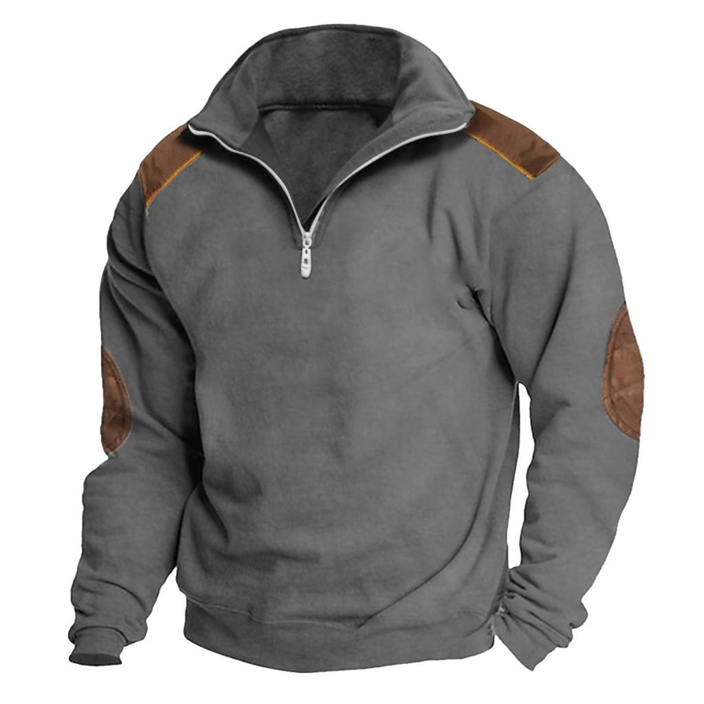 Men's Vintage High Neck Top Half Zip Sports Long Sleeve Sweater