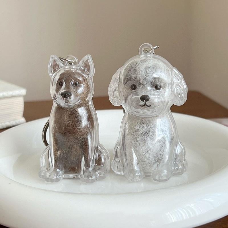 Cute Dog Hair Storage Keychain Transparent Pet Fur Keepsake Capsule Bag Pendant Decor Souvenir Collection Gift Memorial Jewelry