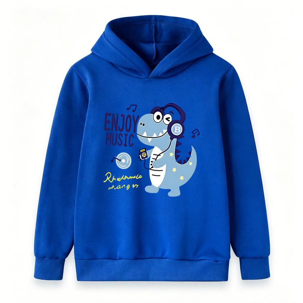 Kids Boys Girls Cute Cartoon Dinosaur Enjoy Music Pattern Pullover Hoodie Casual Soft Long Sleeve Hooded Sweatshirt For Toddler Children Daily