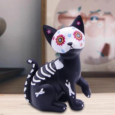 Day of The Dead Dog Cat Figurine Halloween Skull Animal Statue Resin