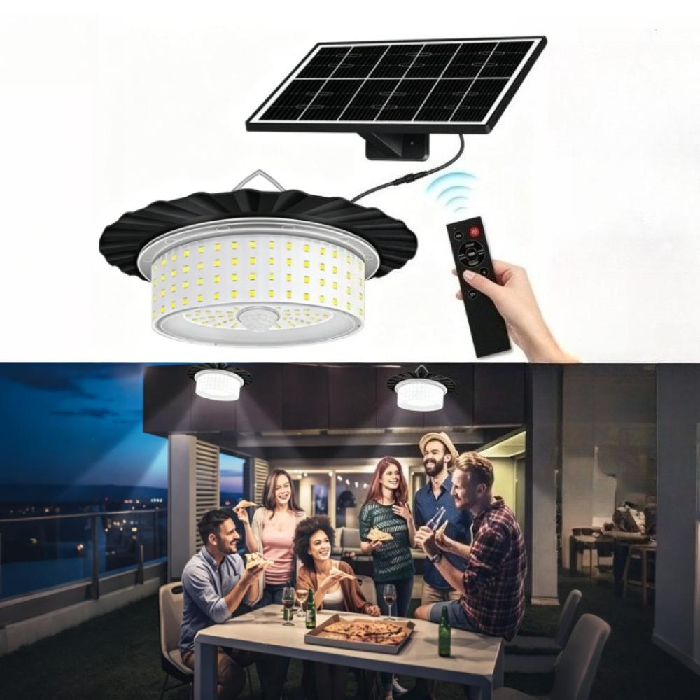 Solar Shed Barn Light Indoor Outdoor 244 LED Solar Pendant Light 5 Modes Solar Motion Sensor Light with Remote IP65 Waterproof