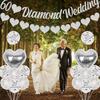 60th Diamond Wedding Anniversary Decorations, Glitter Banner, Cake Topper, Hanging Swirl, Silver Heart-shaped Love Foil Balloons, Party Festival