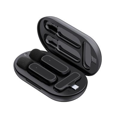 Microphone à pince sans fil, récepteur de micro sans fil et 2 émetteurs avec boîtier de chargement pour type-c