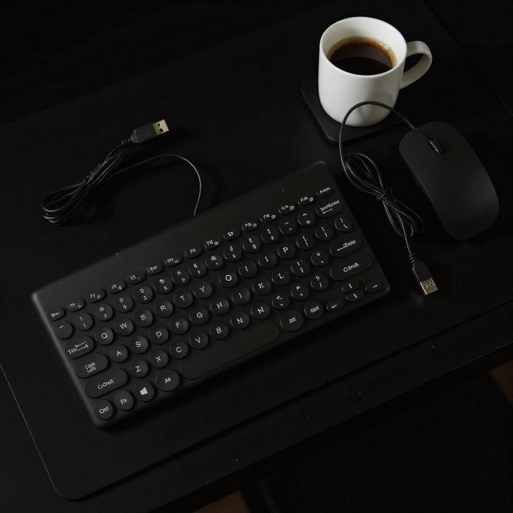 Round Keycap Wired Keyboard Silent USB Keyboard Mouse Keyboard Mouse Combo Computer Accessories