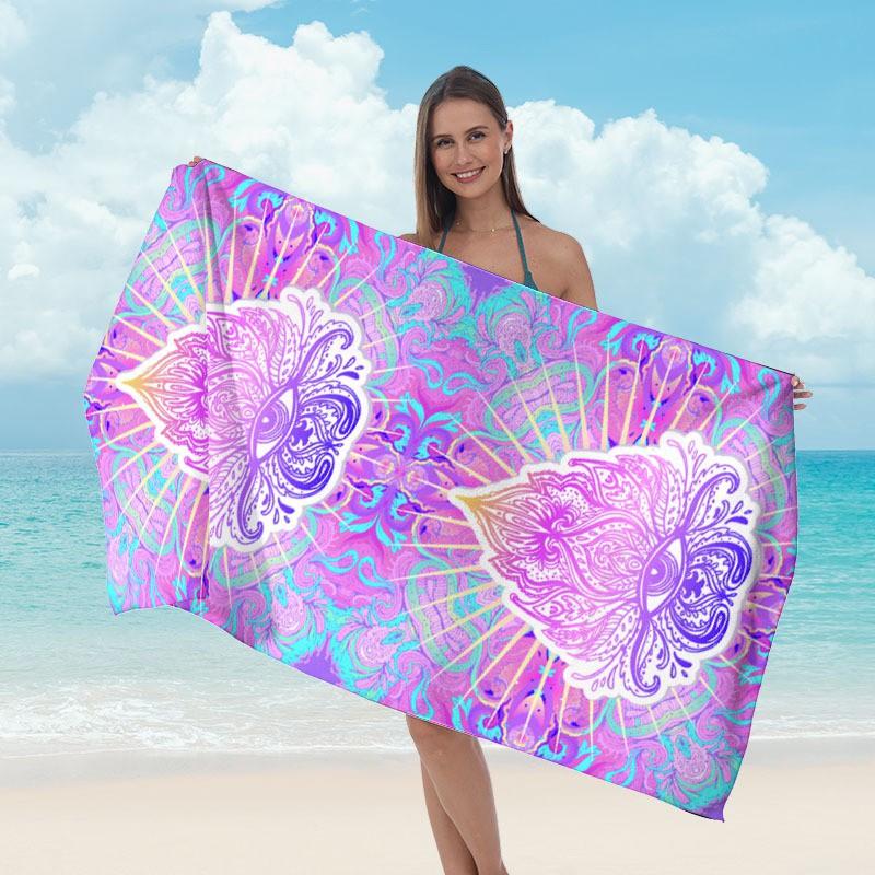 Ultrafine Microfiber Quick-Dry Beach Towel Adults Digital Print Sports Swim Cover-Up Gym Fitness Lightweight Absorbent Blanket
