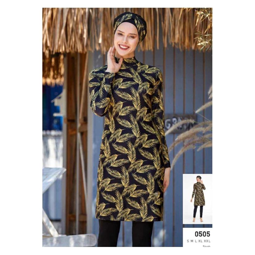 Costum de baie modest din 2 piese pentru femei musulmane, cu imprimeu albastru fluture cu frunze, costum de baie cu acoperire completă, set costum de baie pentru plajă, costum de baie burkini, multicolor