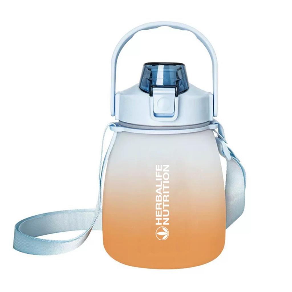 Herba-life Gradient Big Pudding Drink Cup Student Portable Strap Straw Water Cups Large-capacity Plastic Cute Water Bottle 1200ML
