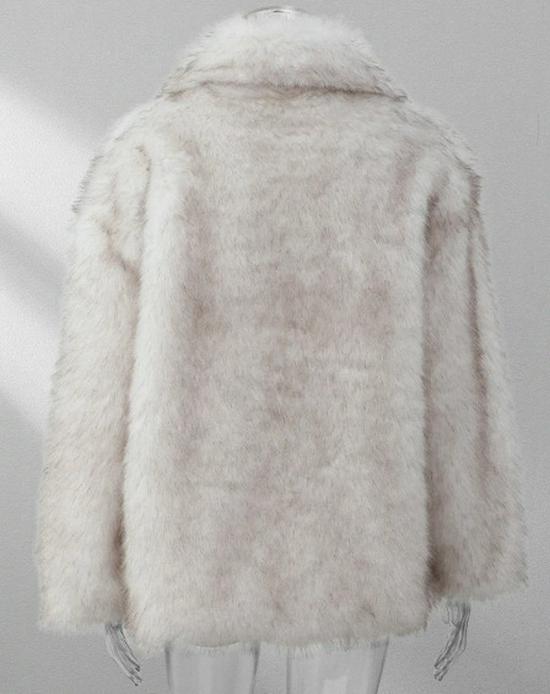 2024 European & American Women's Solid Color Faux Fur Loose Streetwear Coat