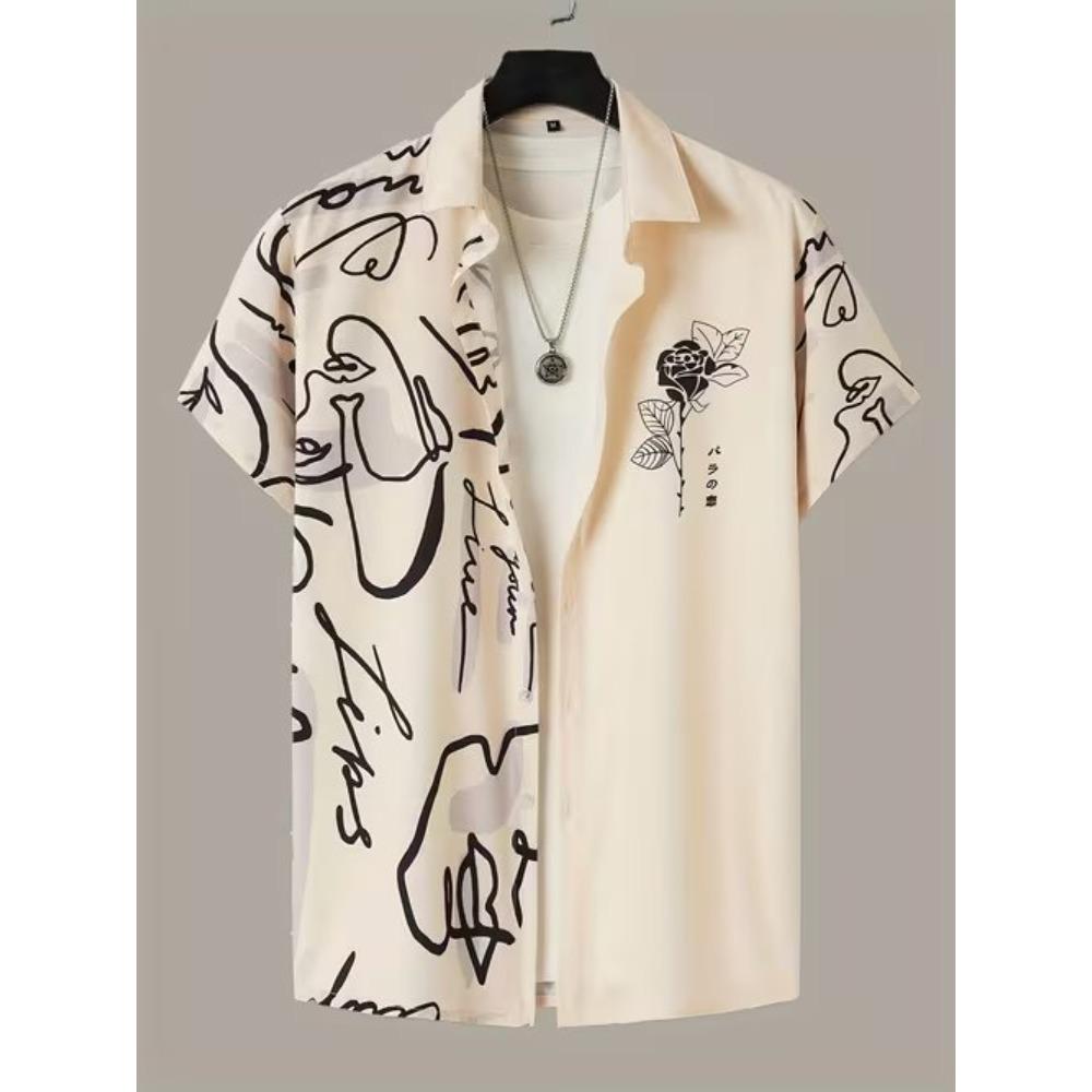 Camicia da uomo con stampa 3D a fantasia retrò, camicia con bottoni, camicia casual, camicia estiva, manica corta, abbigliamento quotidiano per le vacanze