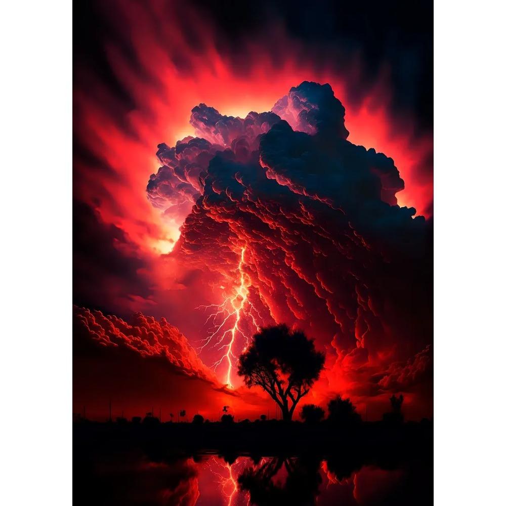 Naturkatastrophe Apokalyptischer Sturm Poster Blitze über dem Ozean Drucke Leinwandbild Wandkunst Bilder Heim Wohnzimmer Dekor