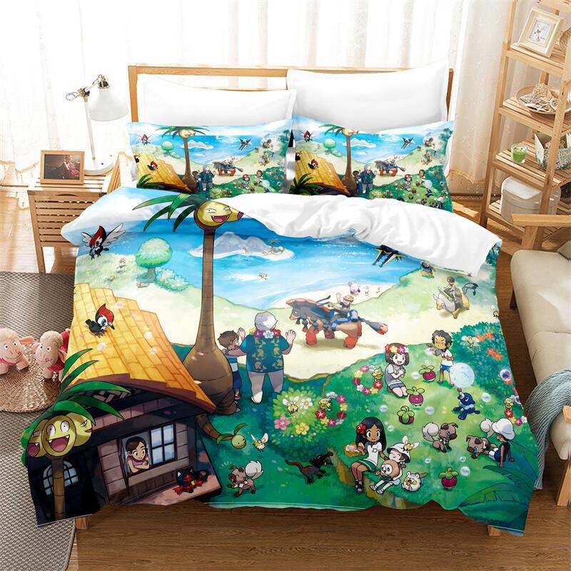 Cartoon Animation Digital Printing Bedding Quilt Cover Microfiber Polyester Cotton Three-Piece Set
