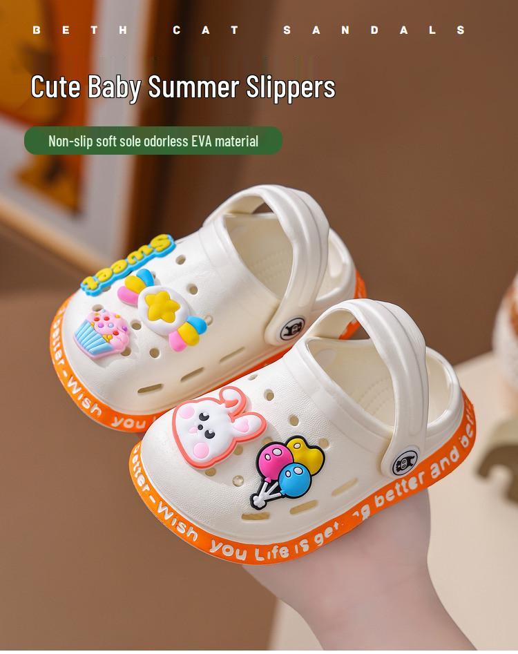 Kids' Summer Non-Slip Cartoon Indoor Shoes: Cute Soft Sole Closed-Toe Sandals for Toddlers.