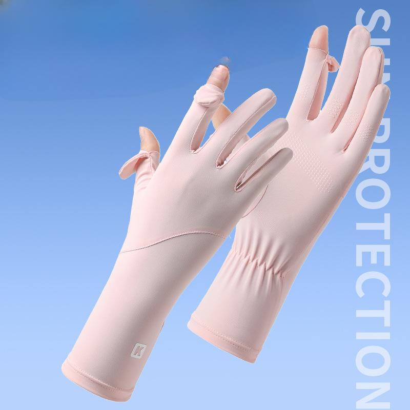 Sunscreen Gloves for Women's UV Proof Thin Summer Ice Silk Breathable Non Slip Driving Finger Touch Screen Riding Gloves