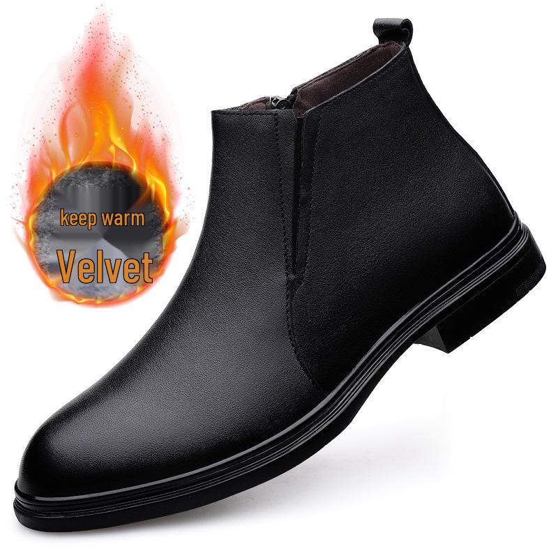 Men's Mid-Top Leather Zipper Boots: Casual & Formal, Autumn-Winter, High-Top Cowhide, Outdoor Short Boots.