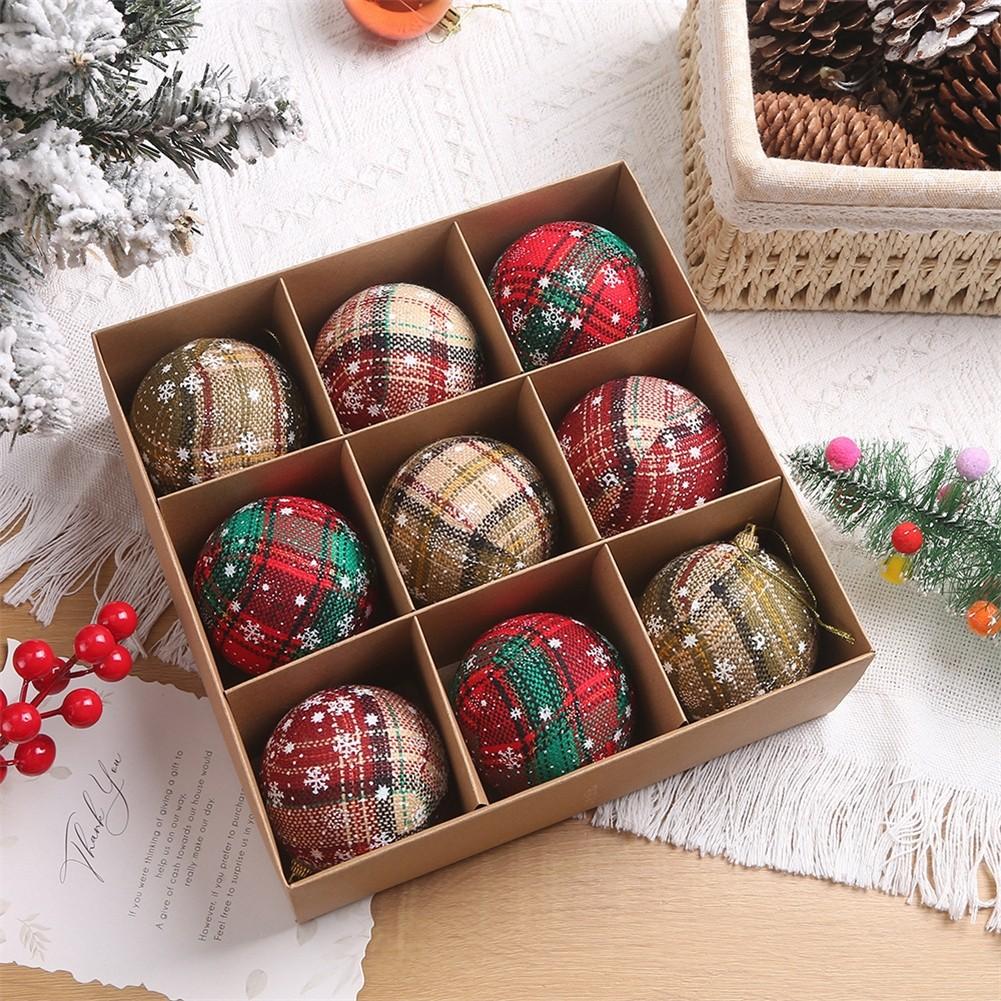 Foam Christmas Ornaments Set of 9 with Fun Plaid Designs for Decor
