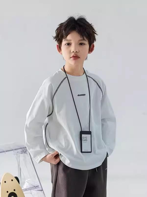 Boys' Long Sleeve T-Shirt: 2025 Spring & Autumn Style, Round Neck, Outdoor Trendy Top for Kids
