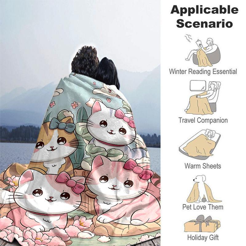 1pc Cartoon Cute Four Kittens Blanket Room Decor, Soft Bedding Cover, Living Room, Travel, Camping, Car Blankets, Beach