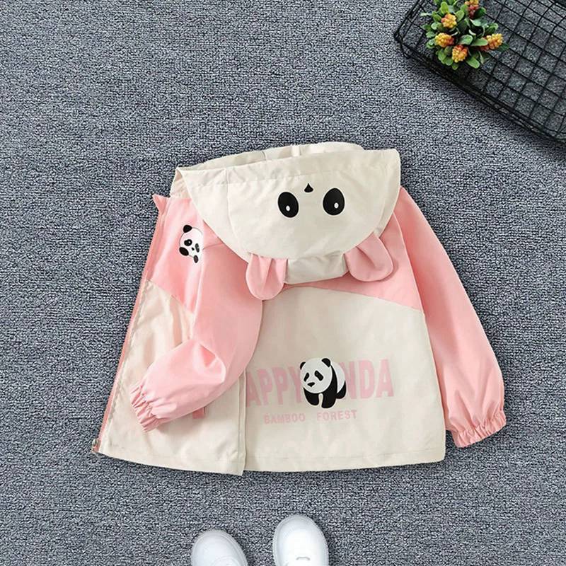 1-7 Years Kids Pandas Style Hooded Coat Zipper Closure Jacket