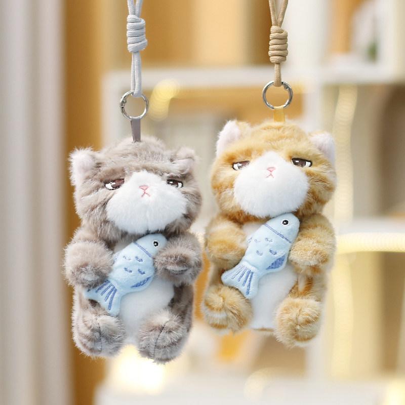 Soft Plush Cat Plushie With Fish Pattern For Girls Gift Keyring And Bag Pendant