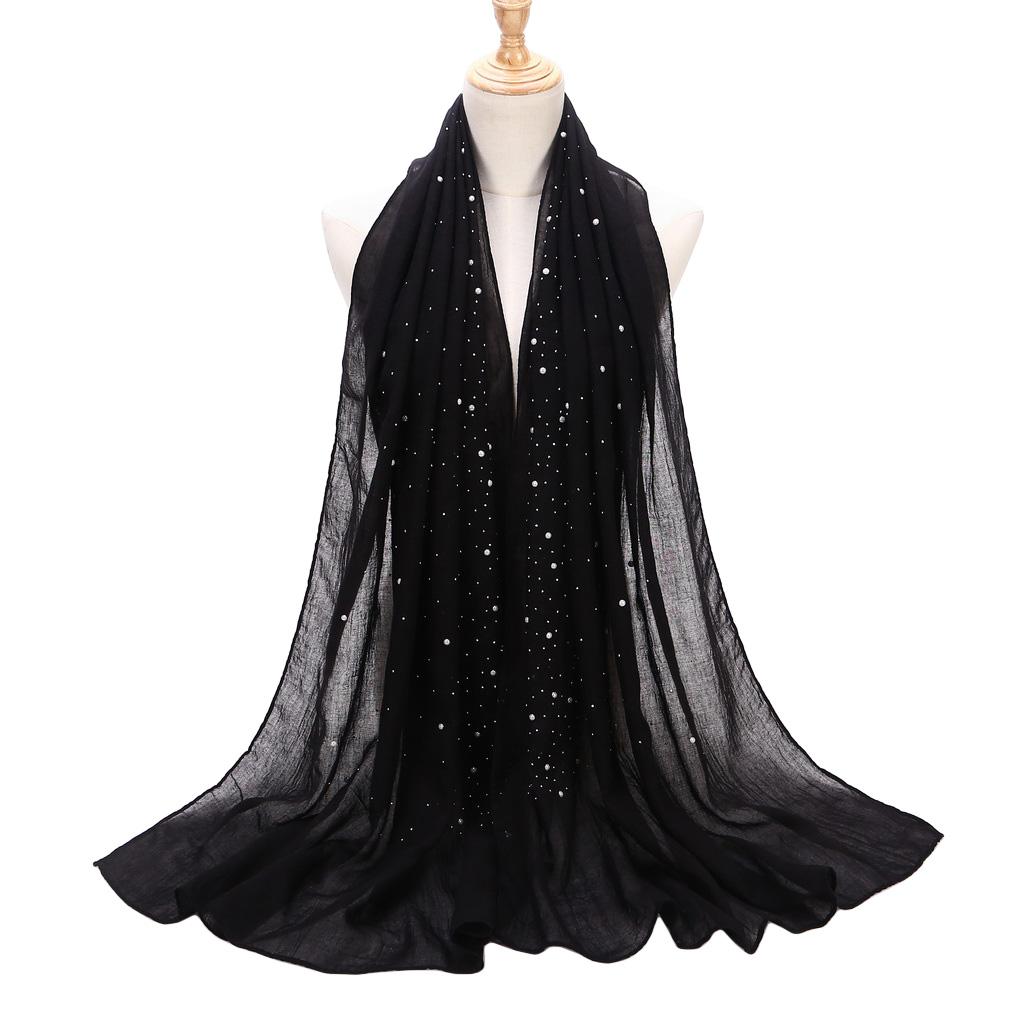 75x180cm Beads Pleated Hijab, Cotton Rayon Scarf Shawl