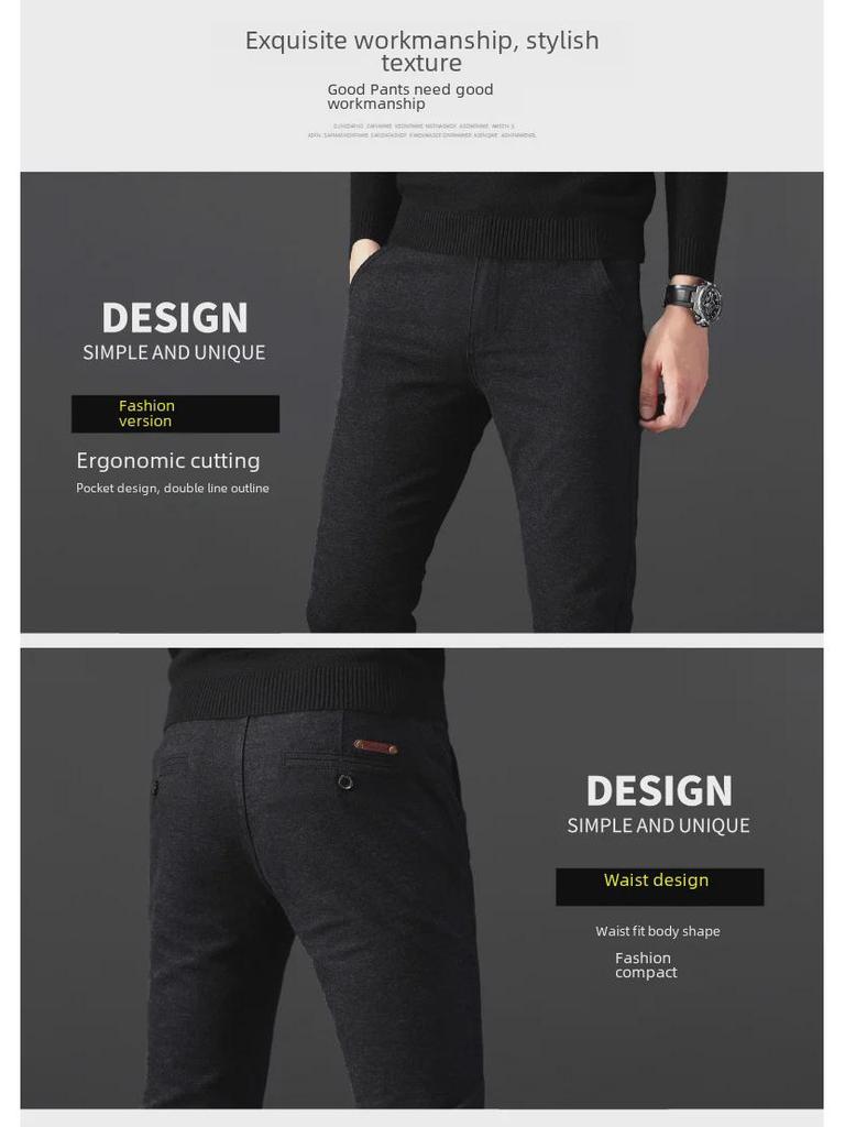 Men's Casual Slim Elastic Cotton & Linen Pants with Simple Open Pockets - Multi-Color Trousers