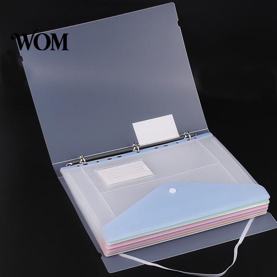 File Pockets 11 Hole Expandable Binder Folders for 2/3/4 Ring Document Pouch, Plastic Envelopes Touch Fastener Bag Pocket with Snap Button &