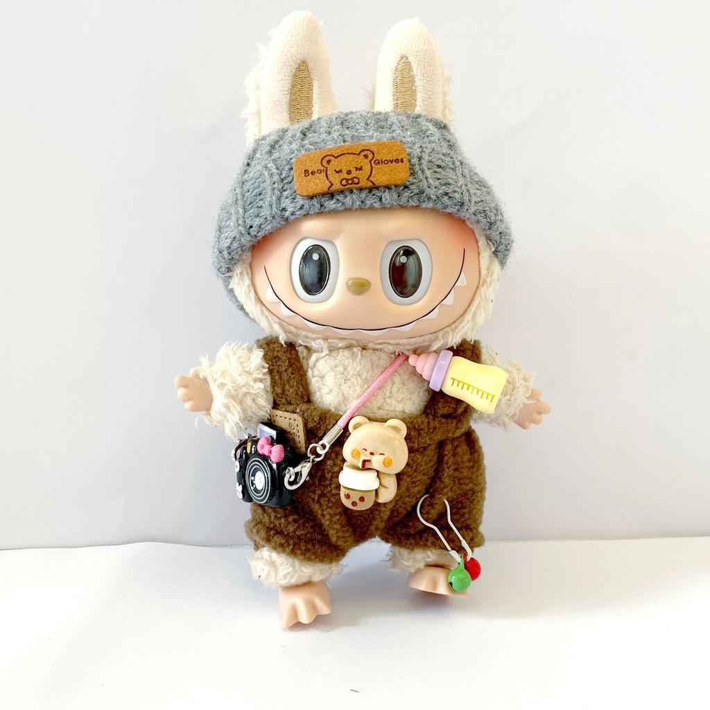 17cm Labubu Puppenkleidungsset Vollständiges Outfit mit Hut Schuhen Accessoires für Mini-Puppe Partyspiel Kultivieren Sitzende Spielzeuge Geschenke
