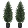 Set of 2 Artificial Cypresses, Artificial Trees with 831 Leaves, with Cement Pot, UV-Resistant, Artificial Plant, 90 Cm, Green