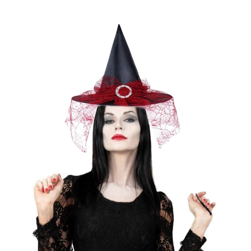 Women Witch Costume Accessories with Witch Hat Eye Mask Choker Necklace Earrings for Women Halloween Masquerade Cosplay