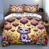 Cat, Hearts, Flowers Bedding Duvet Cover Sets Duvet Covers Pillowcases Gifts (1 * Duvet Cover 2 * Pillowcases, Without Duvet Insert)