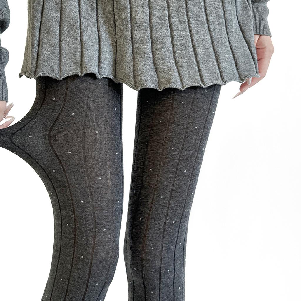 Women Elastic Waist Cotton Tights Warm Opaque Design Dots Pattern Cold Weather Ribbed Fabric Pantyhose Stockings Hosiery
