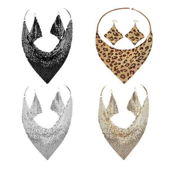 2Pcs/Set Women Necklace Earrings Set Leopard Print Sparkling Sequins Necklace Hook Earrings Set Jewelry Gift