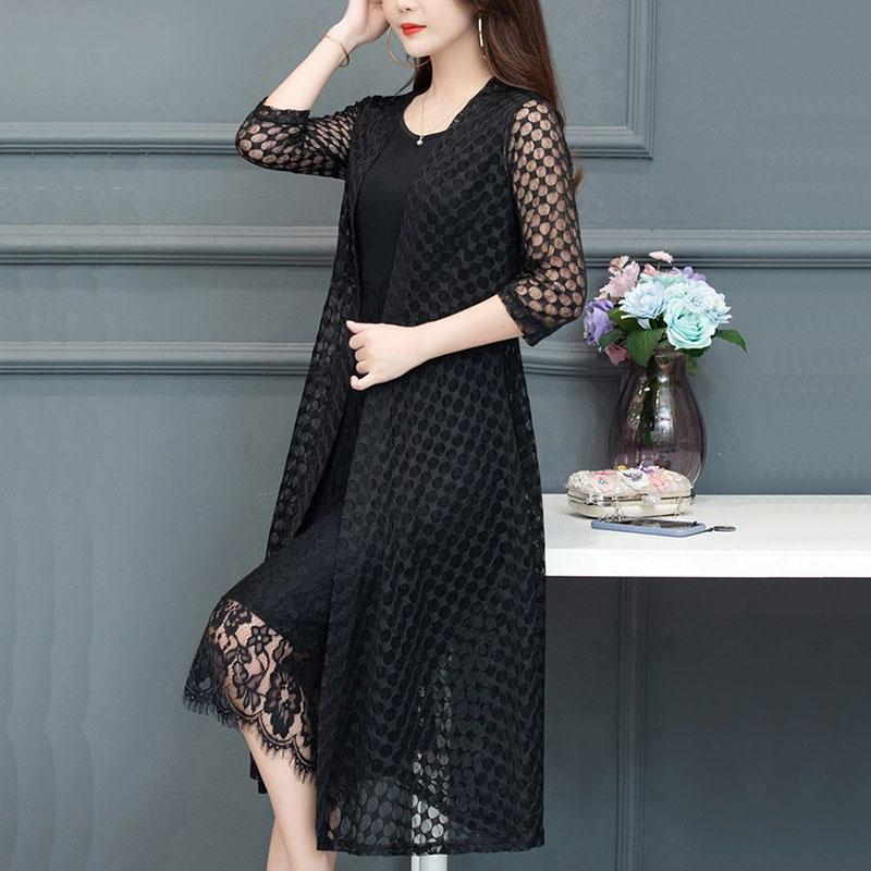 Hemdschal Damen Mittellanges Temperament Sommer Außenstrickjacke Sonnenschutz Außen Drape Top Mesh Mantel