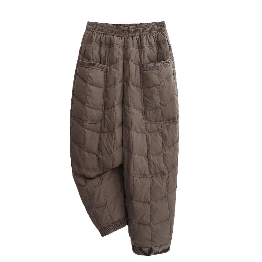 Women's High Rise Jogger Pants Thick Diamond Quilted Harem Trousers Non Elastic Polyester Rib Cuff Winter Commute Thermal Pants