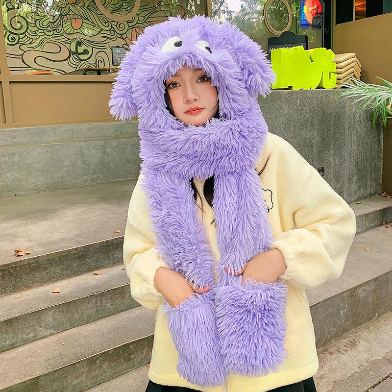 Cartoon Welpen Plüschmütze mit Schal und Handschuhen Set - Langohr-Design