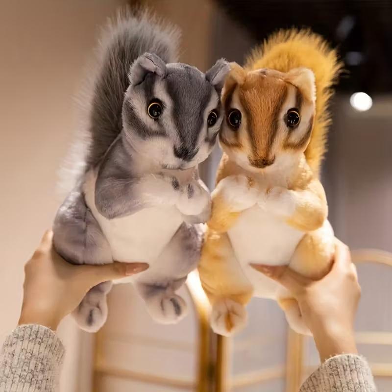 7.48-Inch Cute Big-Tailed Squirrel Plush Toy, Soft Gray-Brown Stuffed Animal With Fluffy Tail, Realistic Fur Home Decor