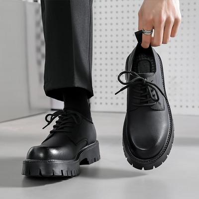 Pantofi de piele cu cap mare întors în sus, cu vârf pătrat, pantofi derby britanici versatili cu toc înalt cu platformă, pantofi de bărbat stilist, val 4135-R