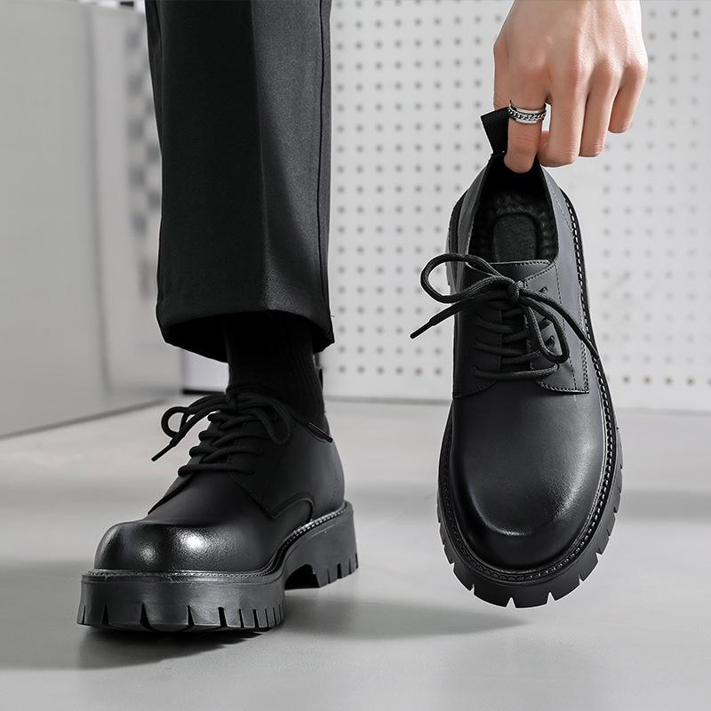 

Big upturned head square head niche leather shoes platform heightening heel versatile British derby shoes hairstylist men s shoes tide 4135-R 44 хакі